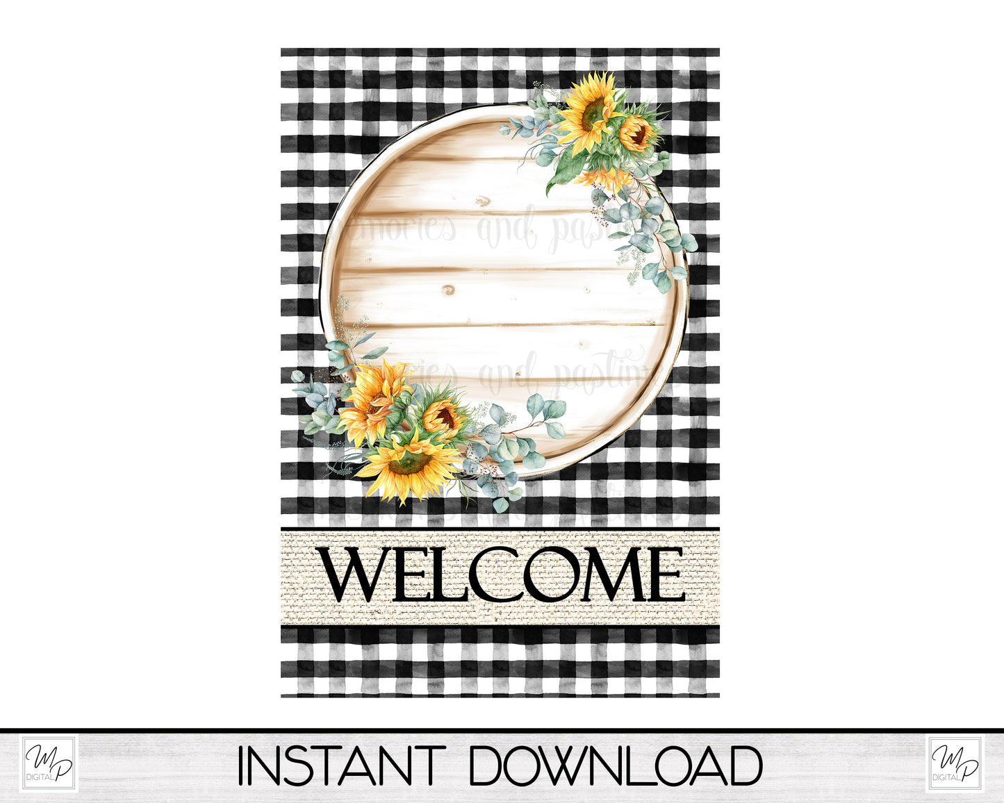 Sunflower Farmhouse Buffalo Plaid Garden Flag PNG for Sublimation Design, Digital Download