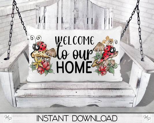 Ladybug Lumbar Pillow Cover PNG Sublimation Design, Digital Download