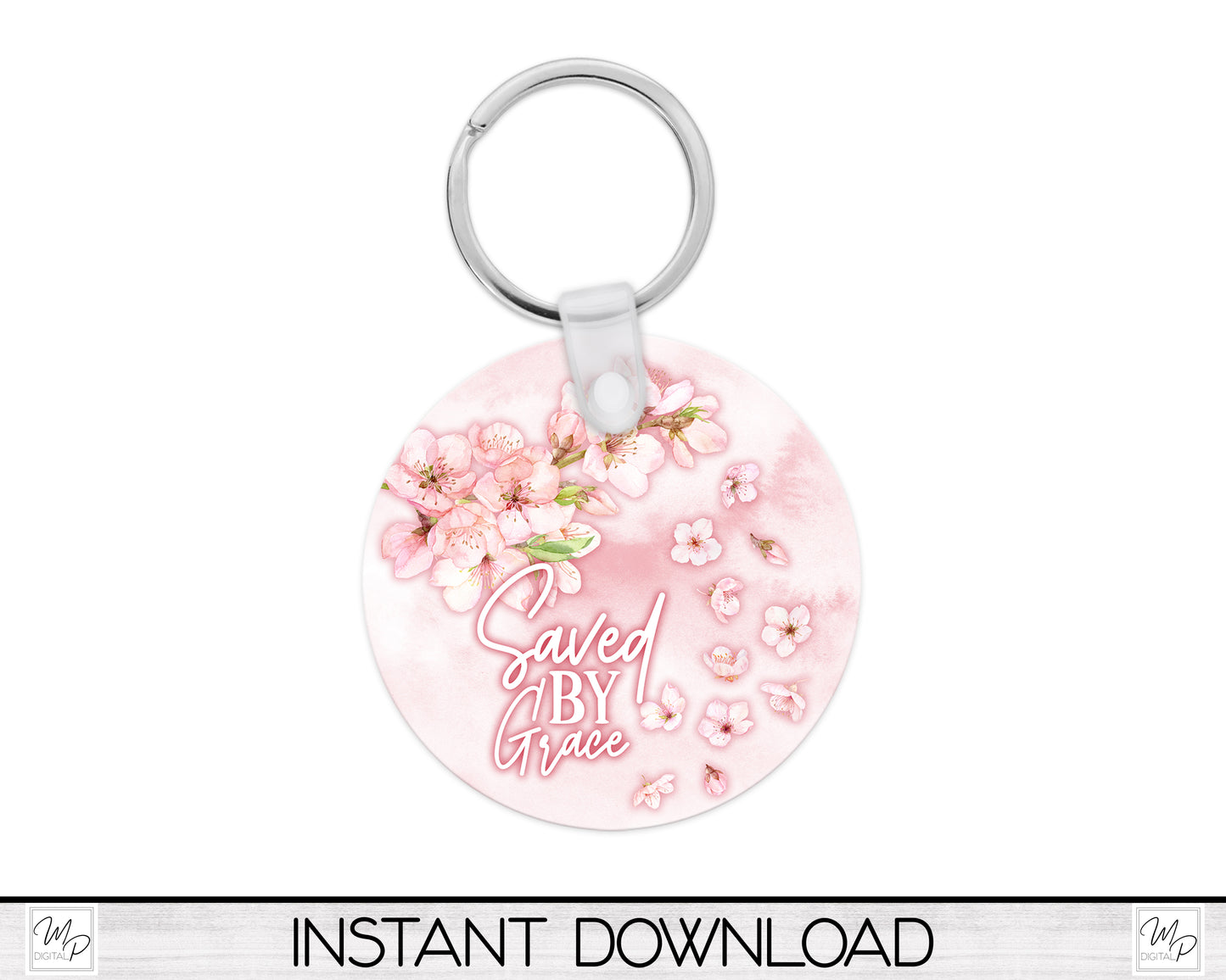 Christian Cherry Blossom Circle Front Door Hanger PNG Design for Sublimation, Digital Download