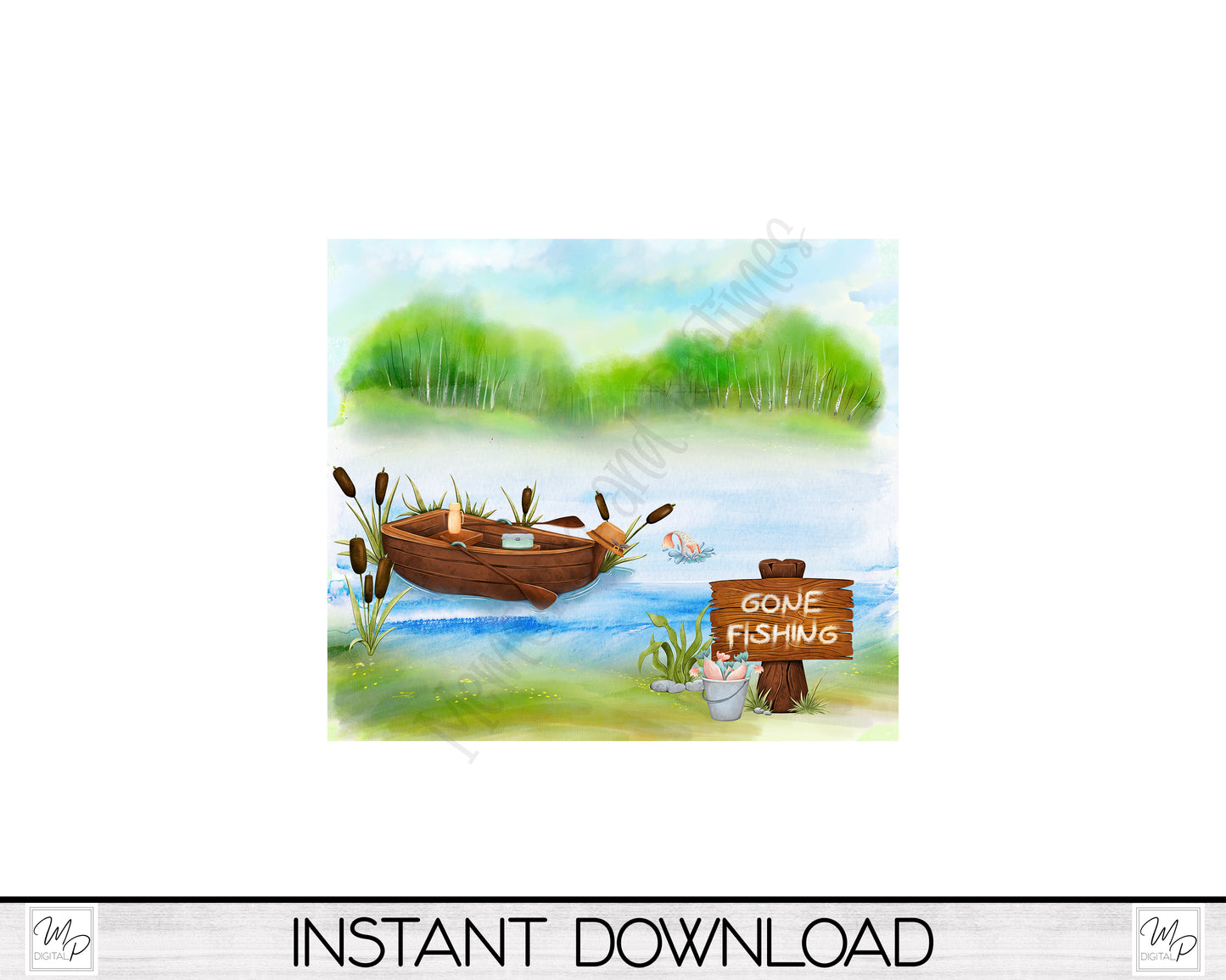 Gone Fishing 20oz Skinny Tumbler PNG Sublimation Design, Digital Download