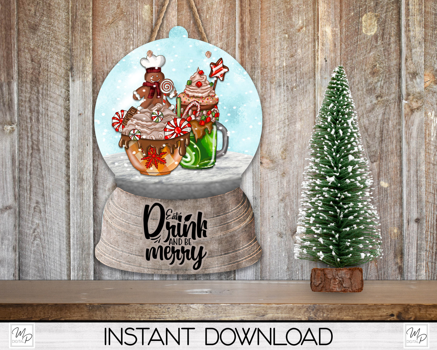Christmas Snow Globe Ornament PNG Design, Coffee, Eat Drink & Be Merry, Sublimation Design Download