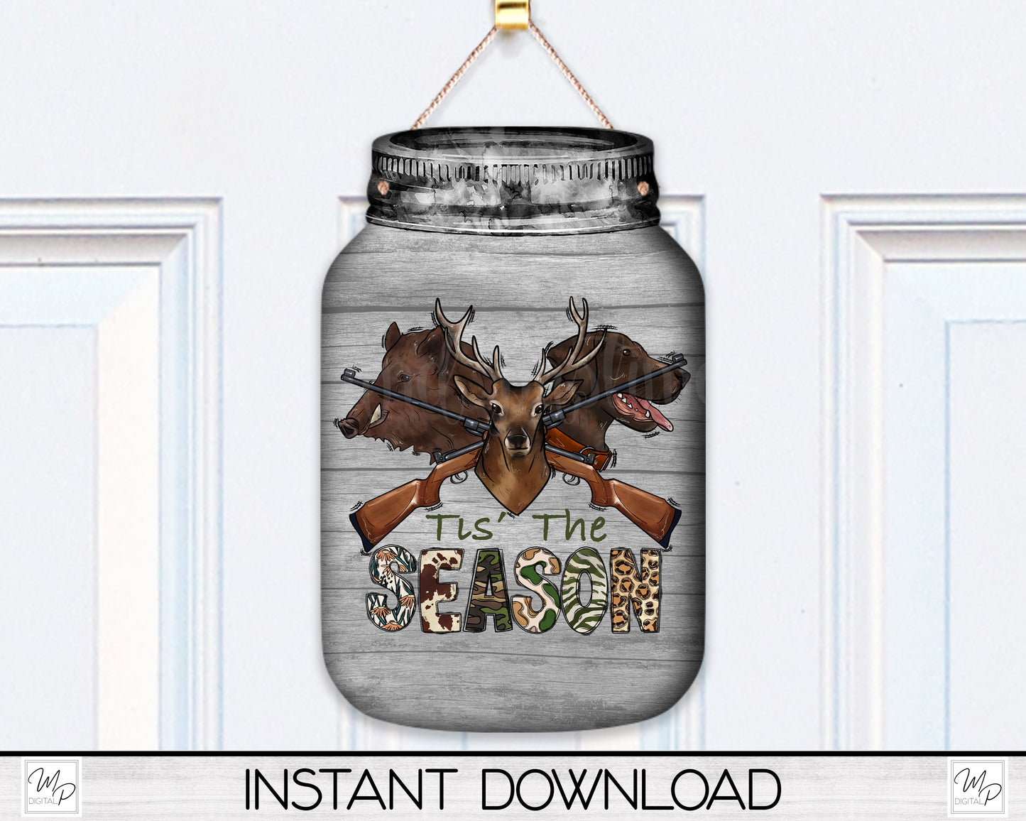 Mason Jar Christmas Tree Ornament PNG for Sublimation, Tis The Season, Hunting Ornament Digital Download