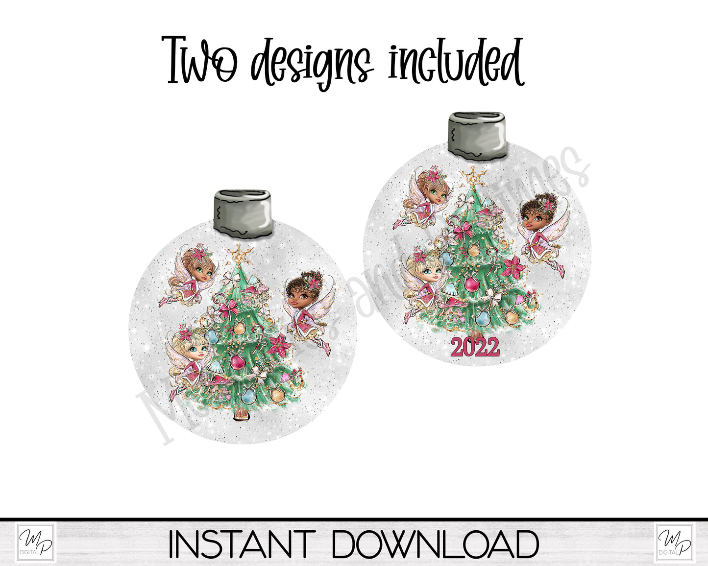 Christmas Fairies Ornament PNG for Sublimation, Bobber Tree Ornament Design, Digital Download