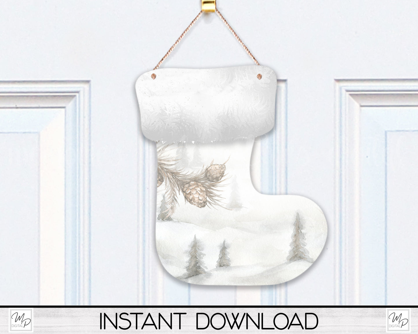 Forest Stocking Christmas Tree Ornament PNG for Sublimation, Ornament Design, Digital Download