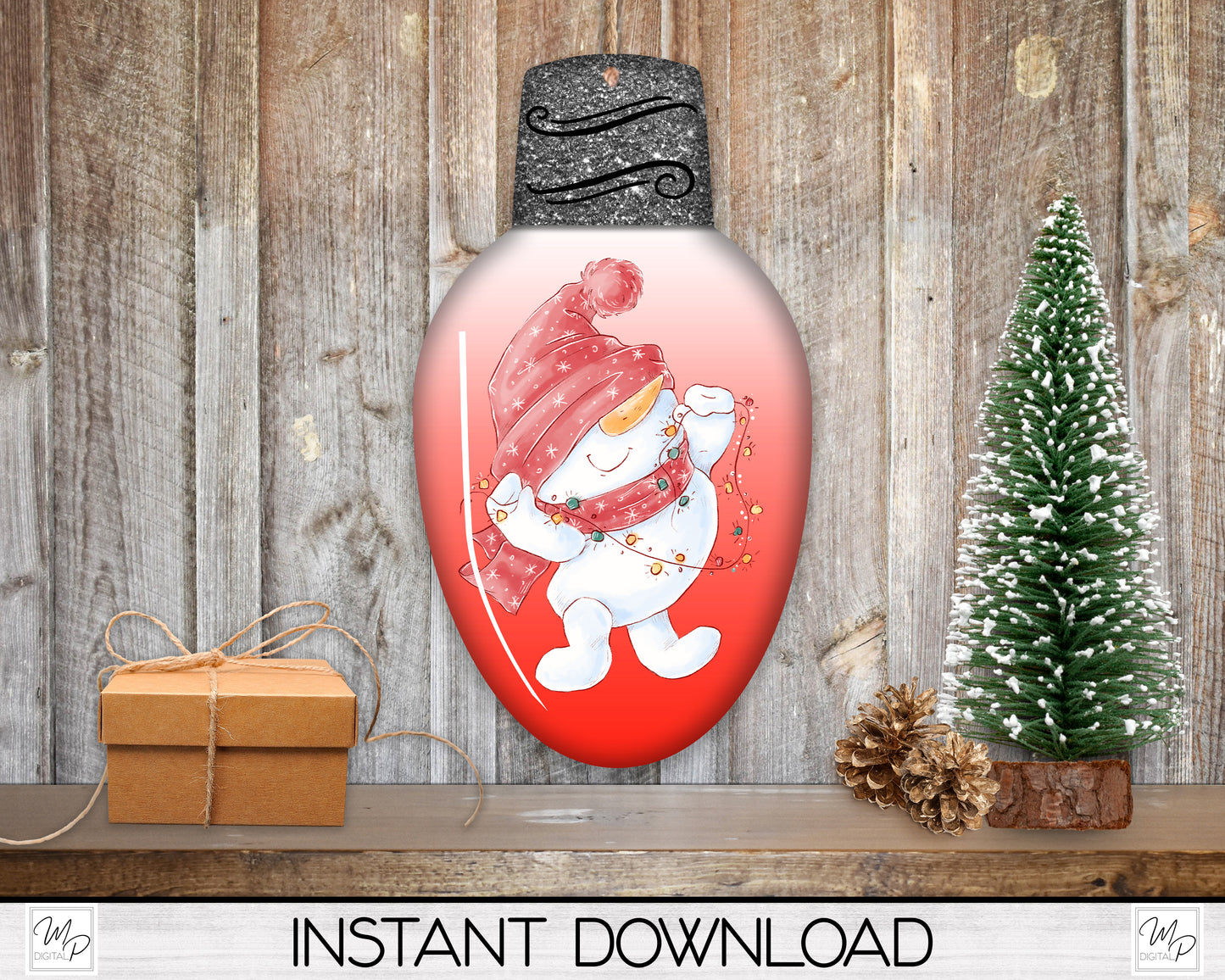 Christmas Snowman Light Bulb Earring PNG Bundle, Sublimation Design Download, Ornament, Door Hanger