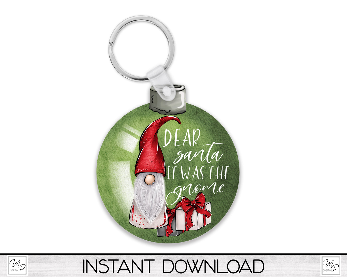 The Gnome Did It Christmas Ornament PNG for Sublimation, Bobber Tree Ornament Design, Digital Download