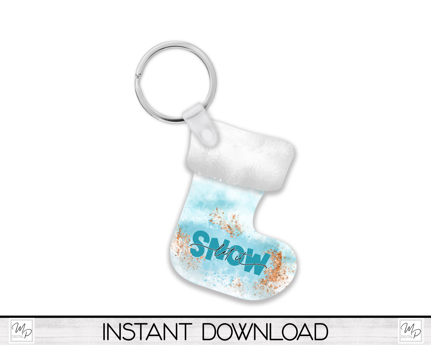 Let It Snow Stocking Christmas Tree Ornament PNG for Sublimation, Ornament Design, Digital Download