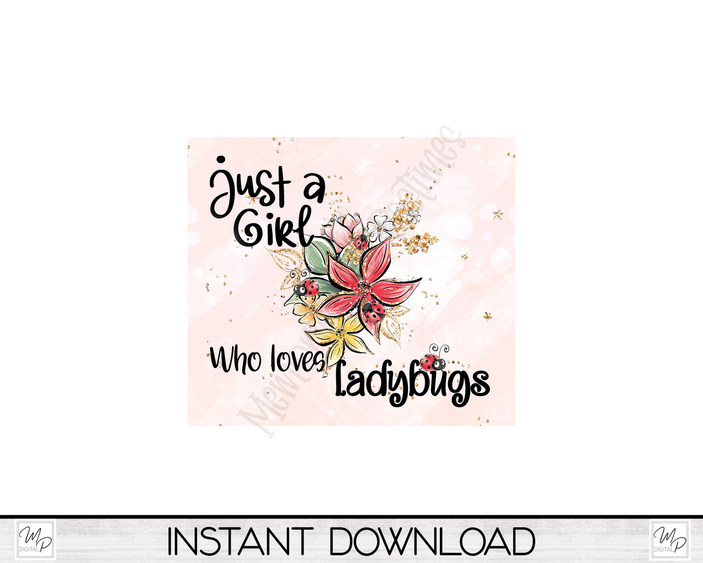 Ladybug 20oz Skinny Tumbler PNG Sublimation Design, Digital Download