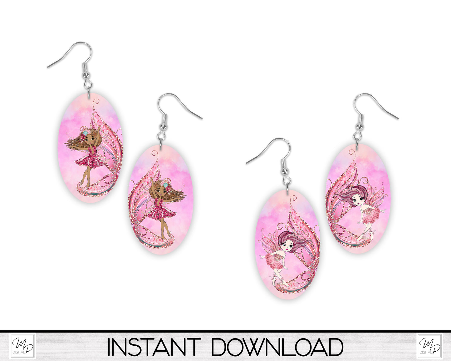 Fairy PNG Sublimation T-Shirt and Oval Earring Design Bundle Digital Download