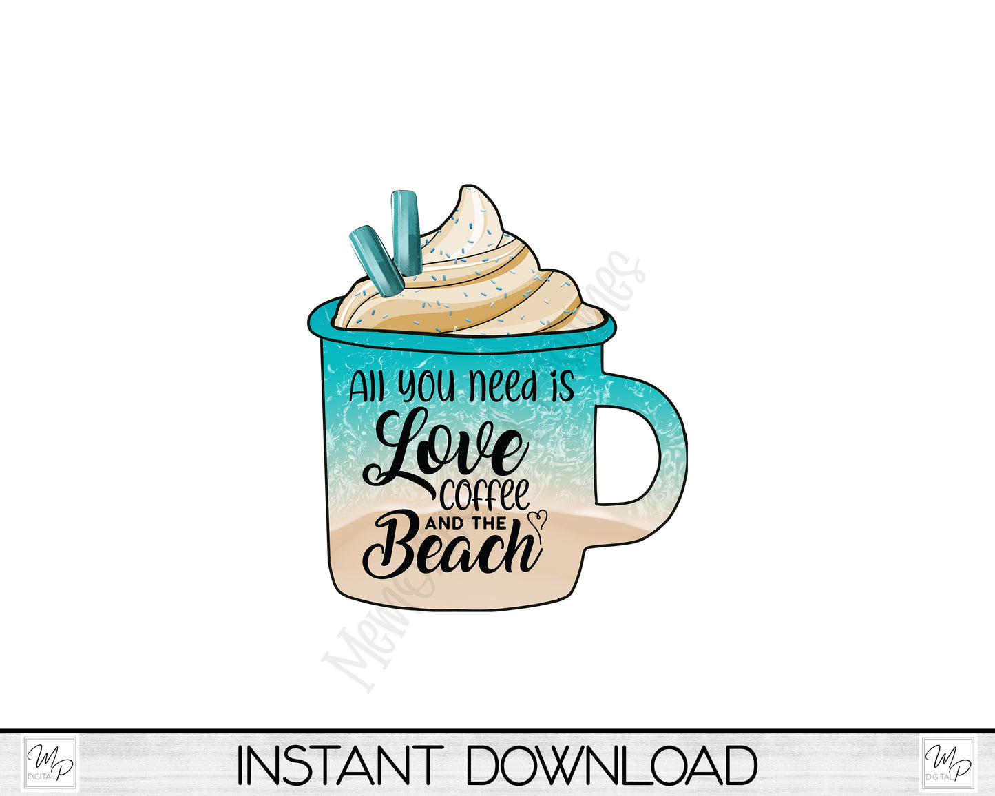 Beach Coffee Mug Sign / Tiered Tray PNG Design for Sublimation, Digital Download