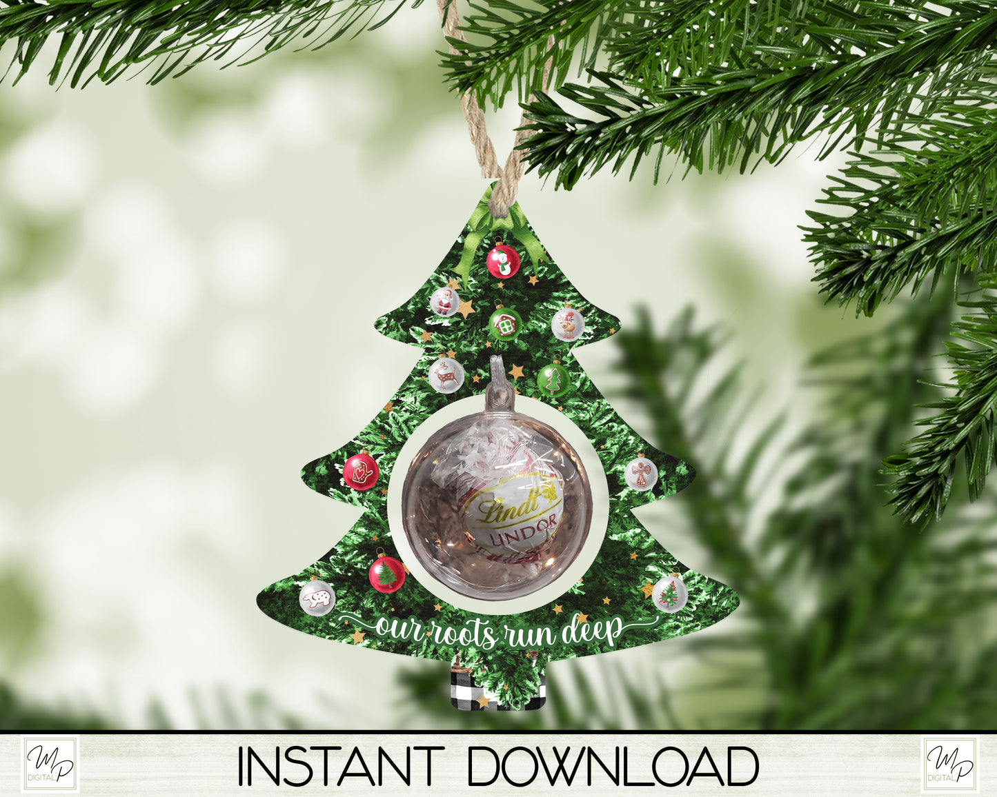 Christmas Tree Ornament PNG For Sublimation Design, Design For Refillable Hanging Bulb, Ornament Bundle, Digital Download