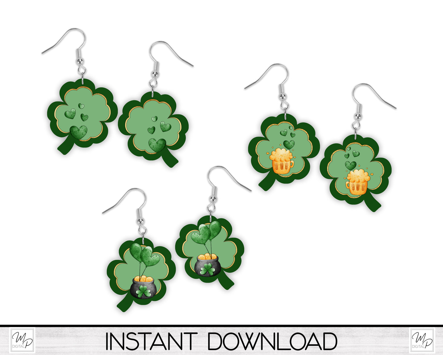 Clover Earrings Bundle Sublimation PNG Design, Digital Download for Sublimation