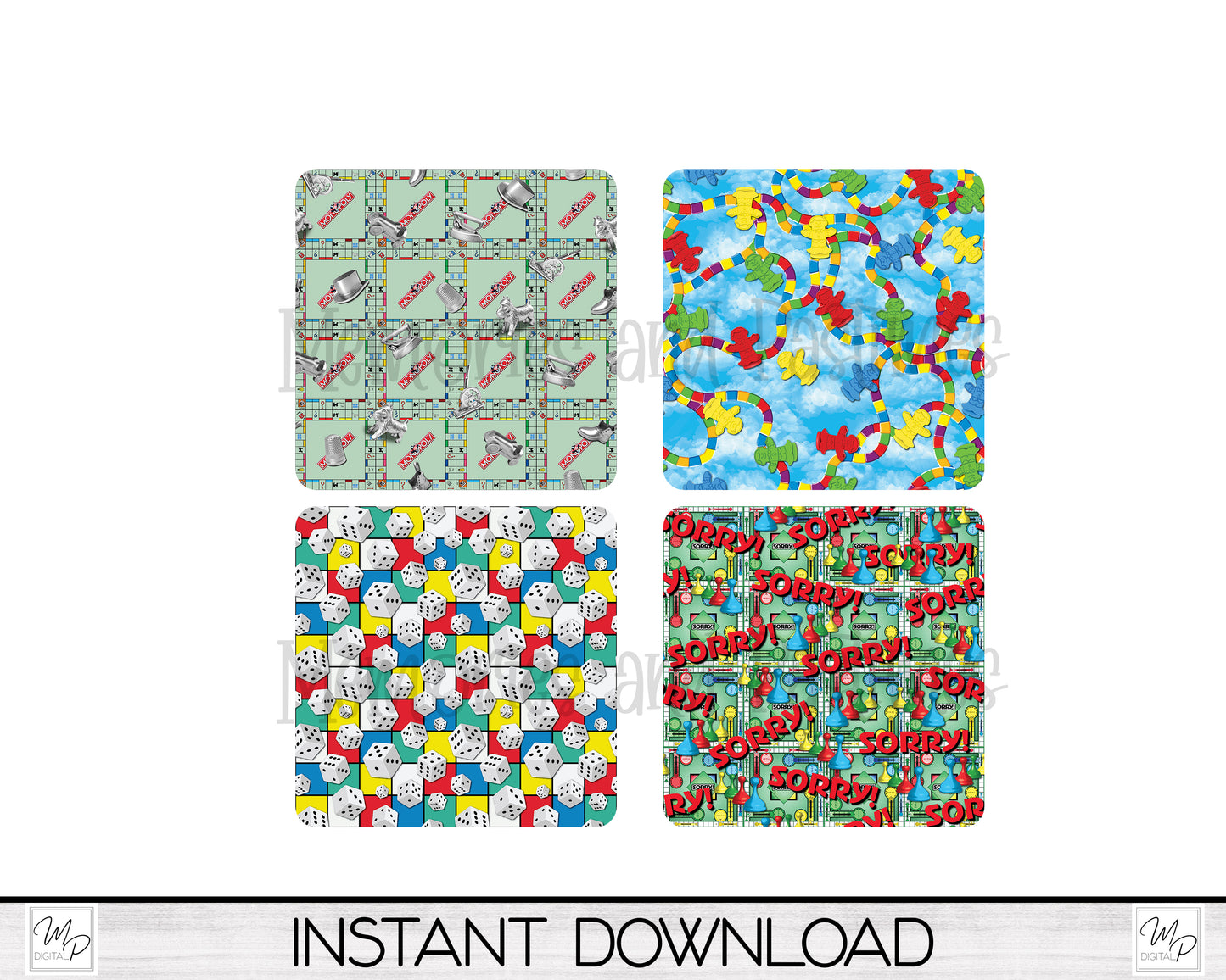 Game Room Coaster Sublimation PNG Designs For Sublimation of Square and Round Coasters, Digital Download