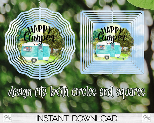 Happy Camper Wind Spinner PNG Design for Sublimation, Camping Garden Spinner Design, Digital Download