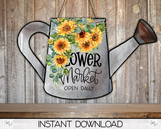 Sunflower Watering Can PNG Design for Sublimation, Earrings, Signs, Digital Download
