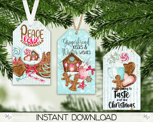 Gingerbread Tag Ornament BUNDLE, PNG for Sublimation, Christmas Ornament, Digital Download