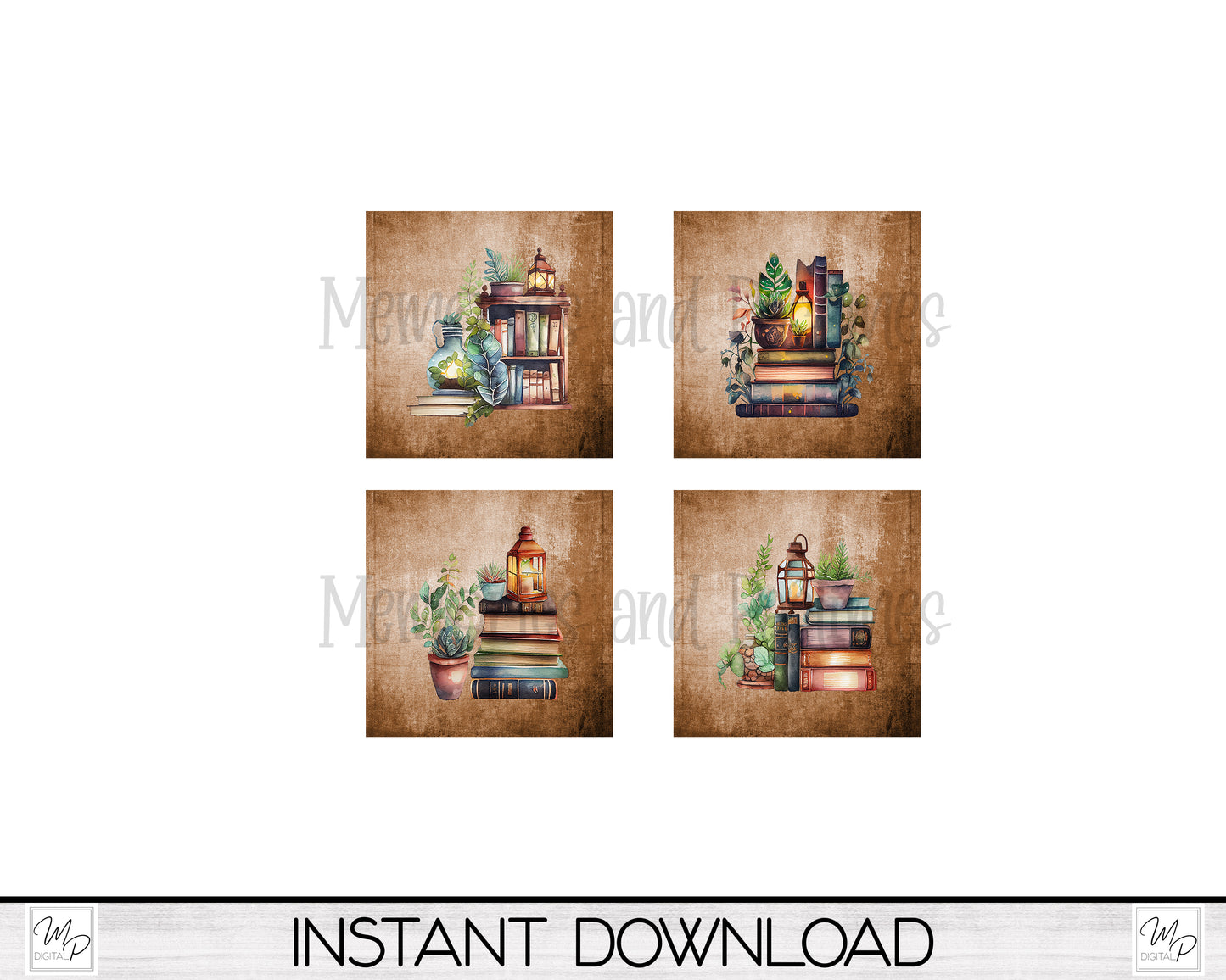 Set of 4 Book Coaster Sublimation PNG Designs For Sublimation of Square and Round Coasters, Digital Download