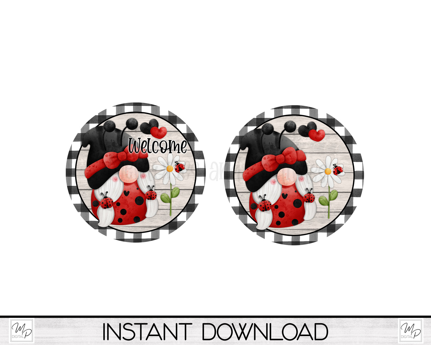 Ladybug Gnome PNG Design for Sublimation of Round Signs, Earrings, Coasters and Keychains, Digital Download