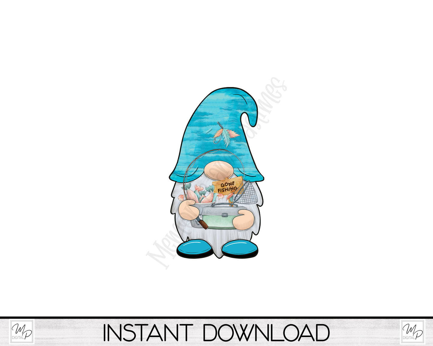 Fishing Gnome PNG Sublimation Digital Design Download