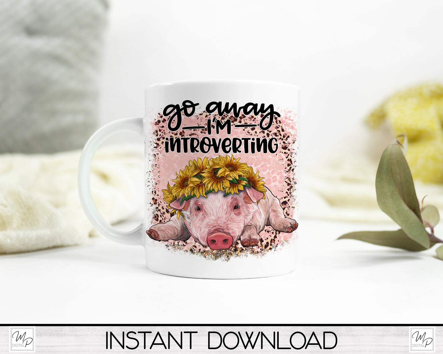 Funny Pig PNG Sublimation Design for T-Shirts, Pillows, Mugs Digital Download