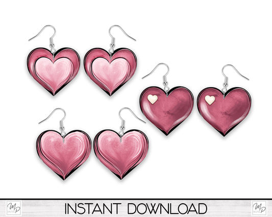 Valentine's Day Heart Earring BUNDLE PNG for Sublimation, Digital Design Download