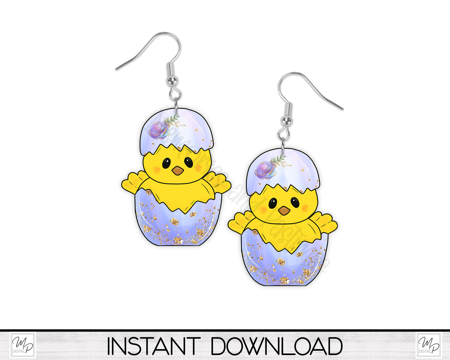Easter Baby Chick in Egg Earring / Tiered Tray / Sign PNG Design for Sublimation, Bundle, Digital Download