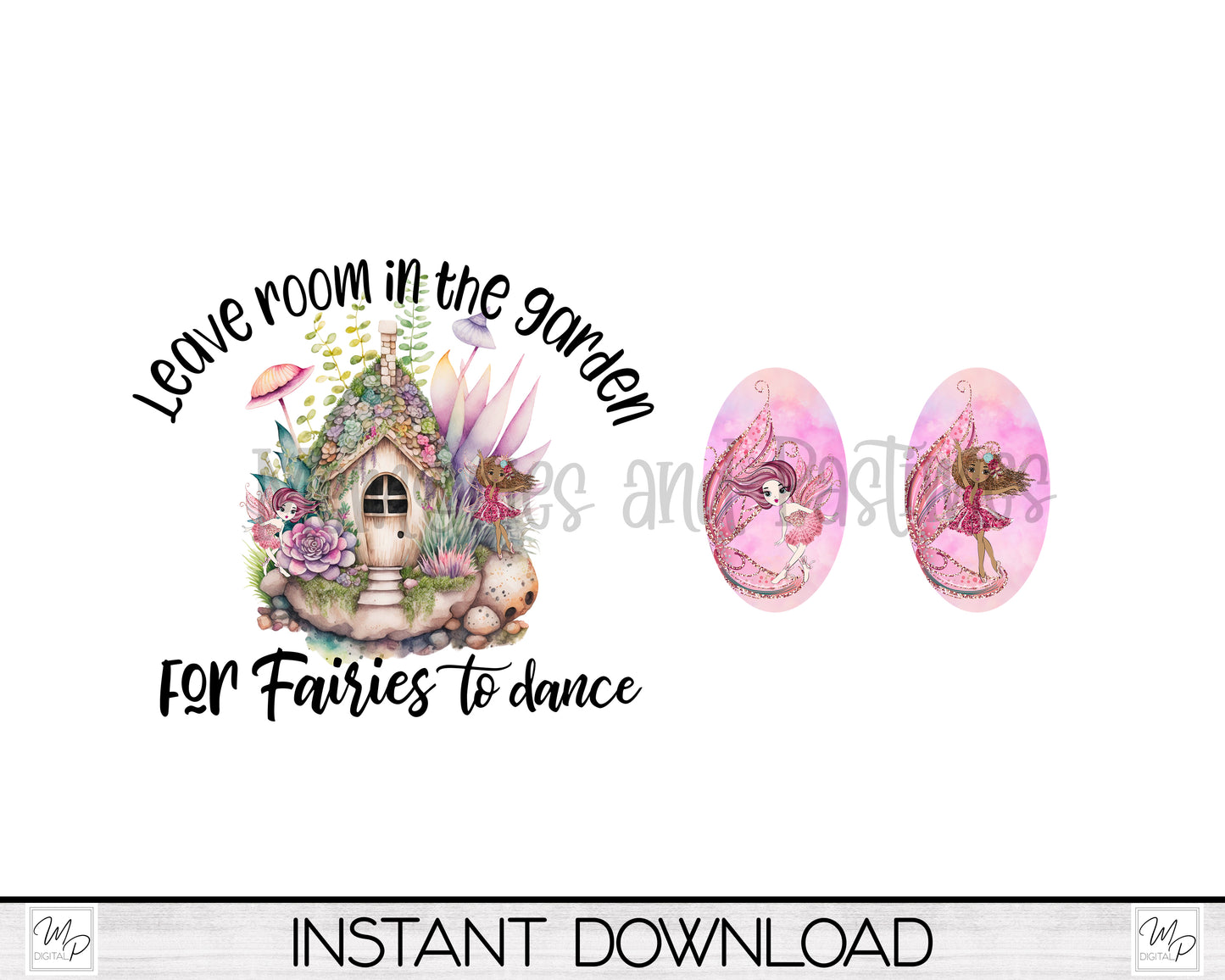 Fairy PNG Sublimation T-Shirt and Oval Earring Design Bundle Digital Download