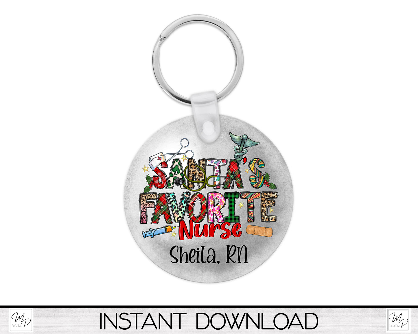 Santa's Favorite Nurse BUNDLE, PNG for Sublimation, Ornament, Earrings, Door Hanger Digital Download