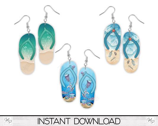 Flip Flop Earrings Bundle Sublimation PNG Design, Digital Download for Sublimation