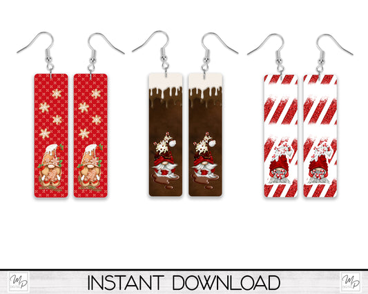 Christmas Gnome Bar Earring BUNDLE PNG for Sublimation, Digital Design Download