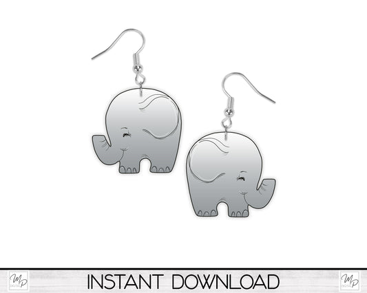 Gray Elephant Earring / Tiered Tray / Sign PNG Design for Sublimation, Digital Download