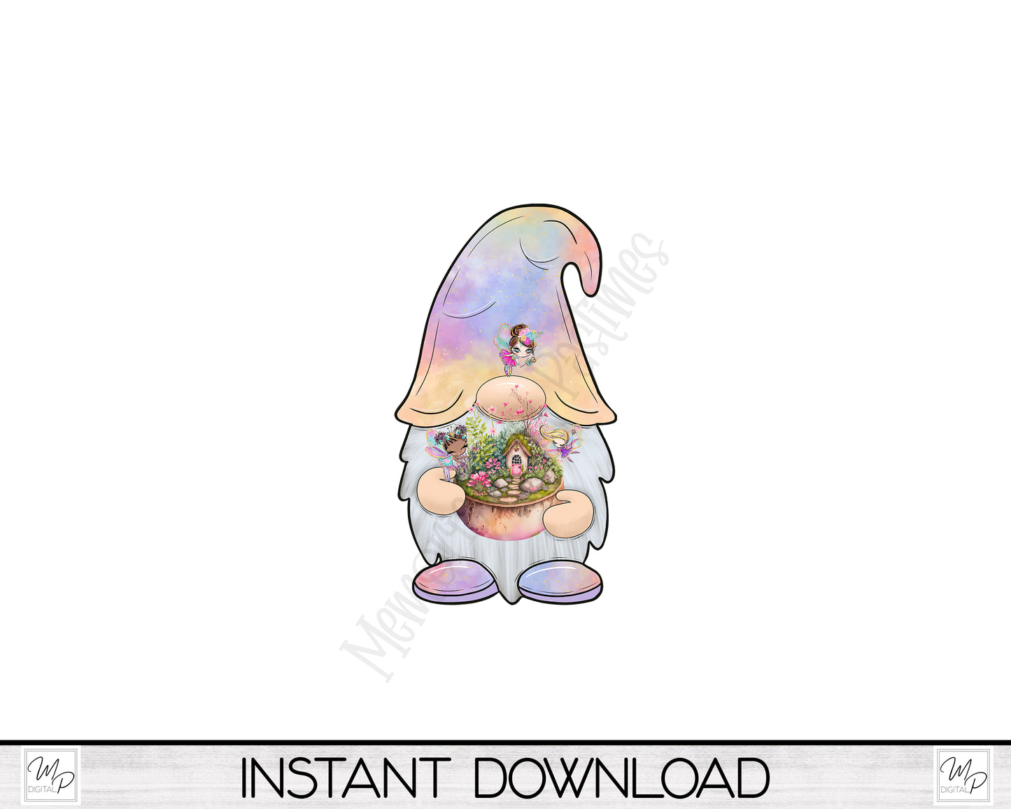 Fairy Garden Gnome PNG Sublimation Digital Design Download