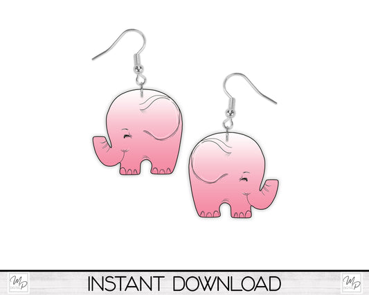 Pink Elephant Earring / Tiered Tray / Sign PNG Design for Sublimation, Digital Download