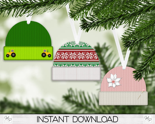 Christmas Beanie Ornament PNG Design BUNDLE, Sublimation Design Download