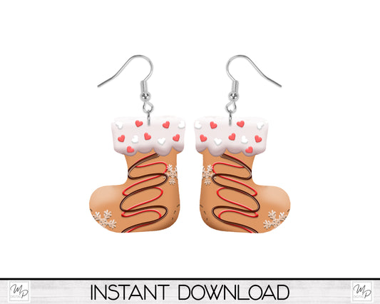 Christmas Gingerbread Stocking Earring Design for Sublimation